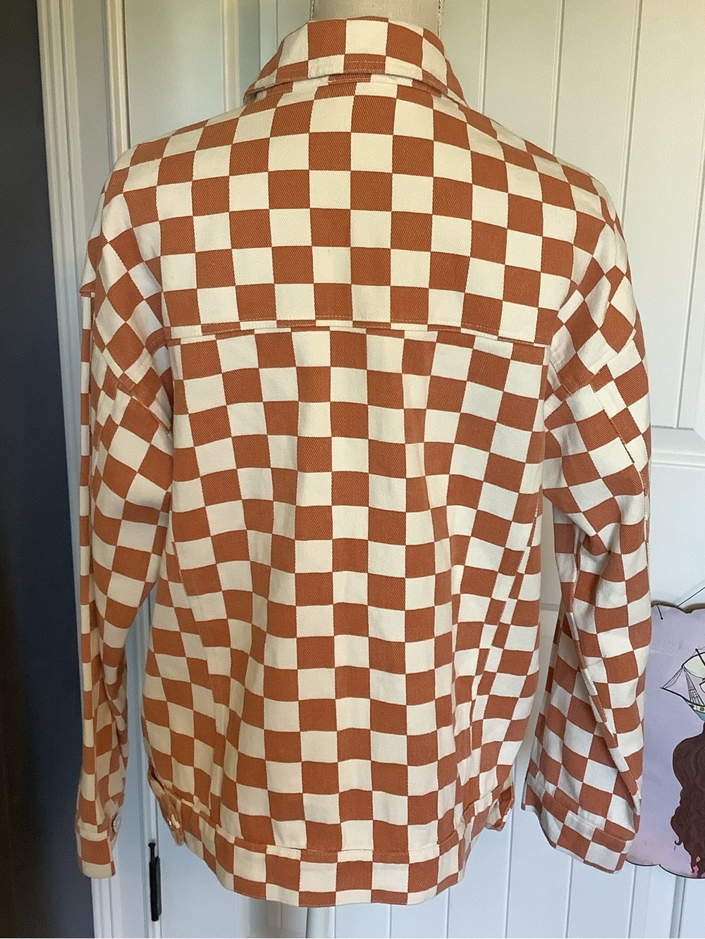 Checked Button-Front Jacket - White & Rusty Orange - Picture 5 of 6